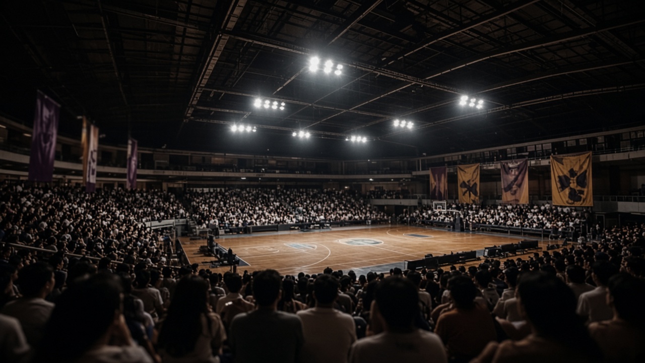 Collegiate arena under venue lighting